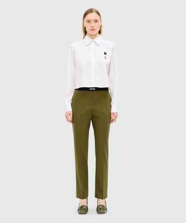 Olive green trousers in cool wool with logoed elastic band