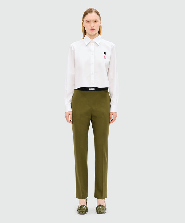 Olive green trousers in cool wool with logoed elastic band