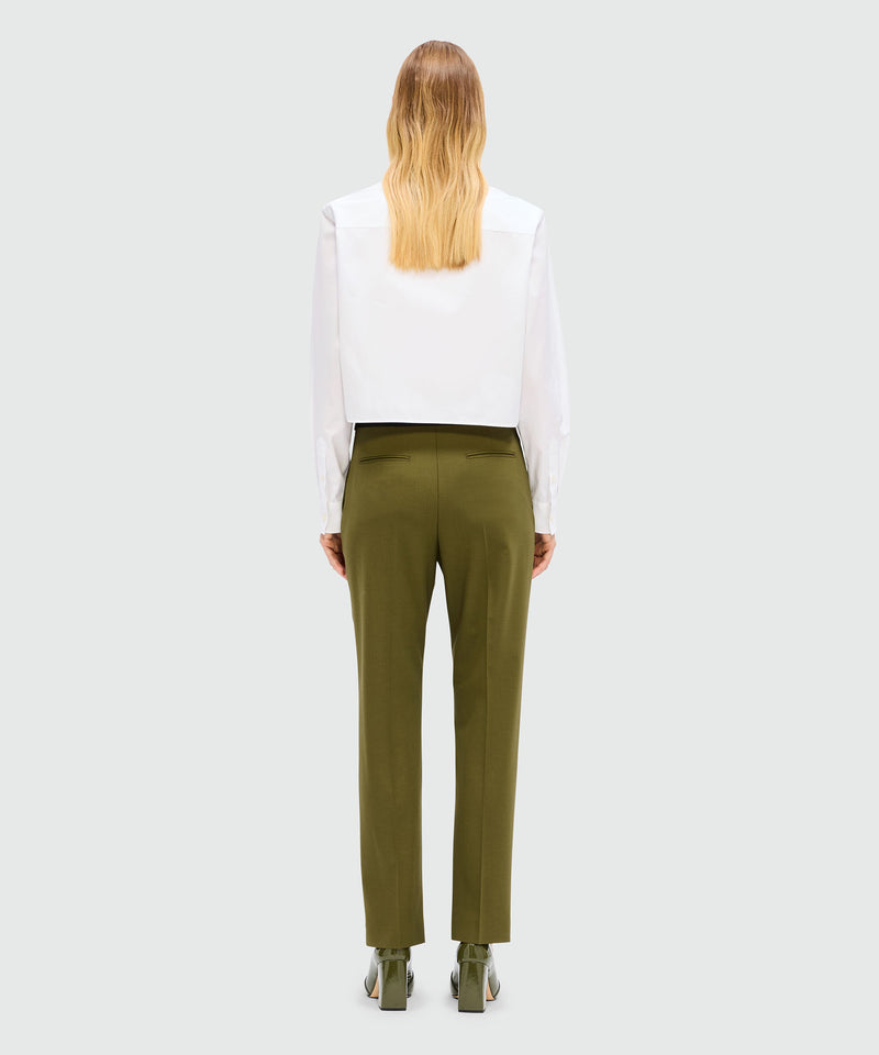 Olive green trousers in cool wool with logoed elastic band 37 Women 