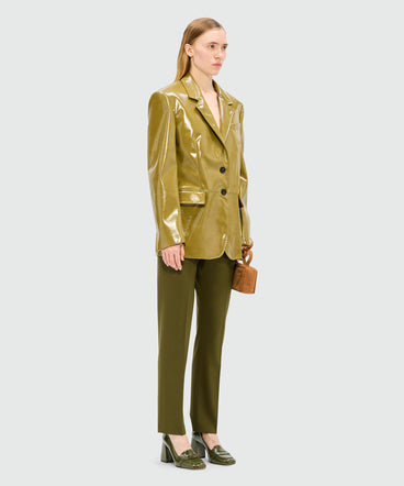 Olive green trousers in cool wool with logoed elastic band