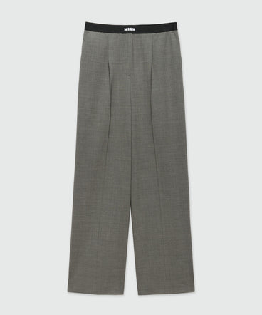 Pantaloni palazzo antracite in fresco lana con banda elastica e logo MSGM