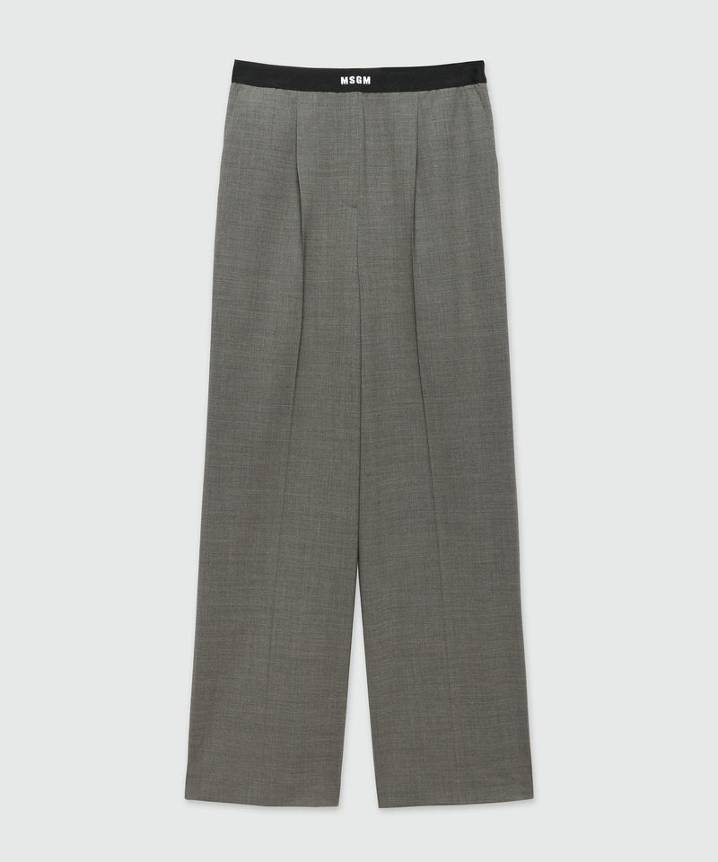 Pantaloni palazzo antracite in fresco lana con banda elastica e logo MSGM 98 Donna 