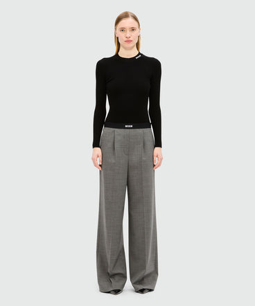 Pantaloni palazzo antracite in fresco lana con banda elastica e logo MSGM