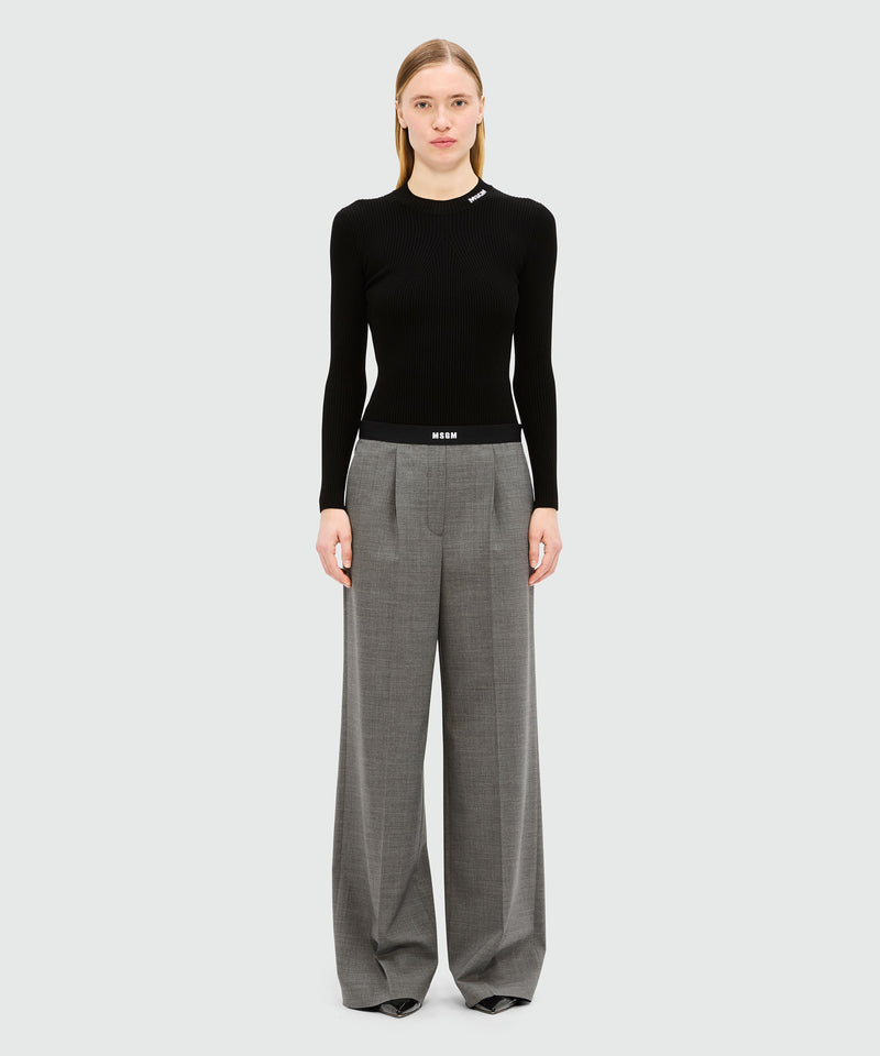 Pantaloni palazzo antracite in fresco lana con banda elastica e logo MSGM 98 Donna 