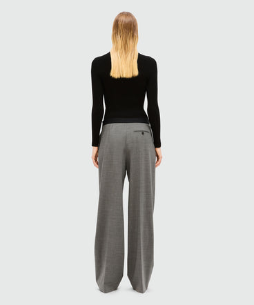 Pantaloni palazzo antracite in fresco lana con banda elastica e logo MSGM
