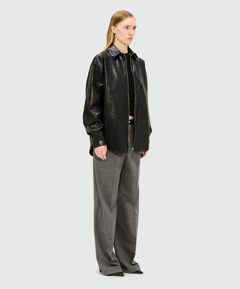 Pantaloni palazzo antracite in fresco lana con banda elastica e logo MSGM 98 Donna 