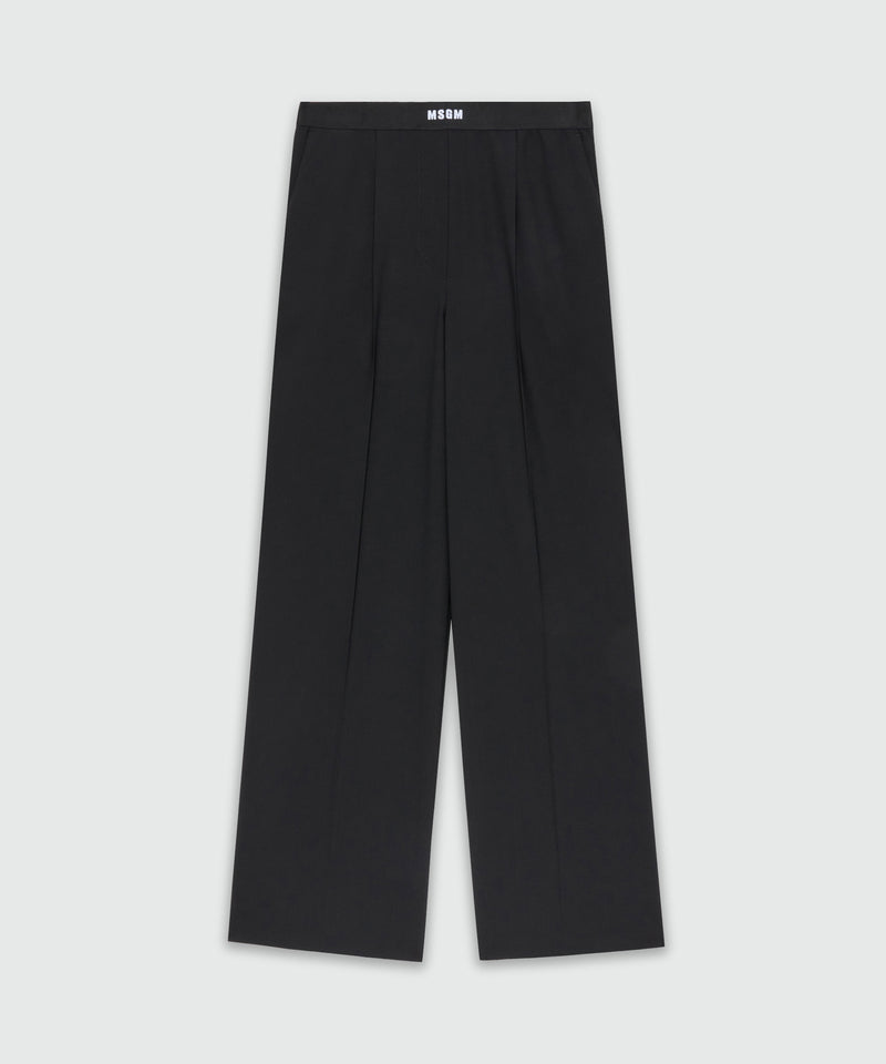 Black palazzo trousers in cool wool with elastic band and MSGM logo 99 Women 