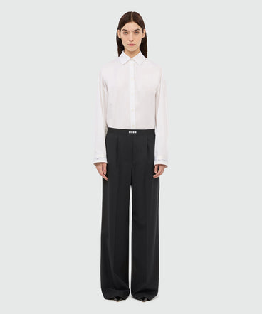 Black palazzo trousers in cool wool with elastic band and MSGM logo