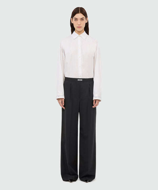 Black palazzo trousers in cool wool with elastic band and MSGM logo