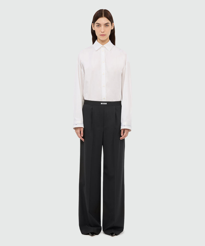 Black palazzo trousers in cool wool with elastic band and MSGM logo 99 Women 