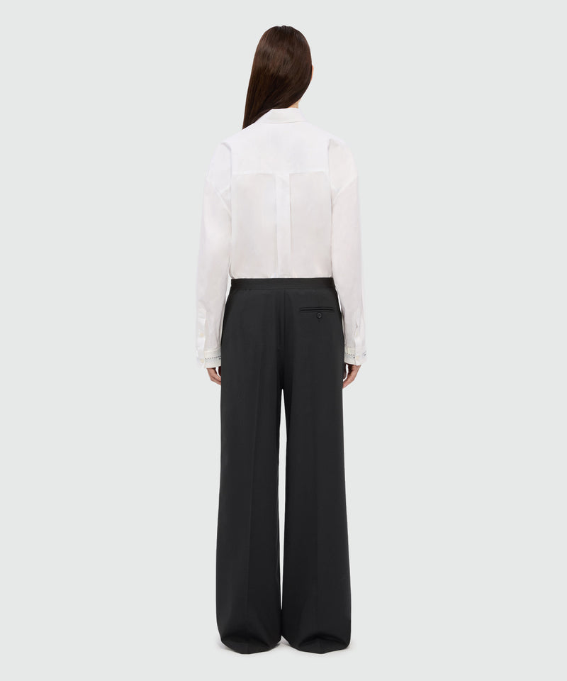 Black palazzo trousers in cool wool with elastic band and MSGM logo 99 Women 