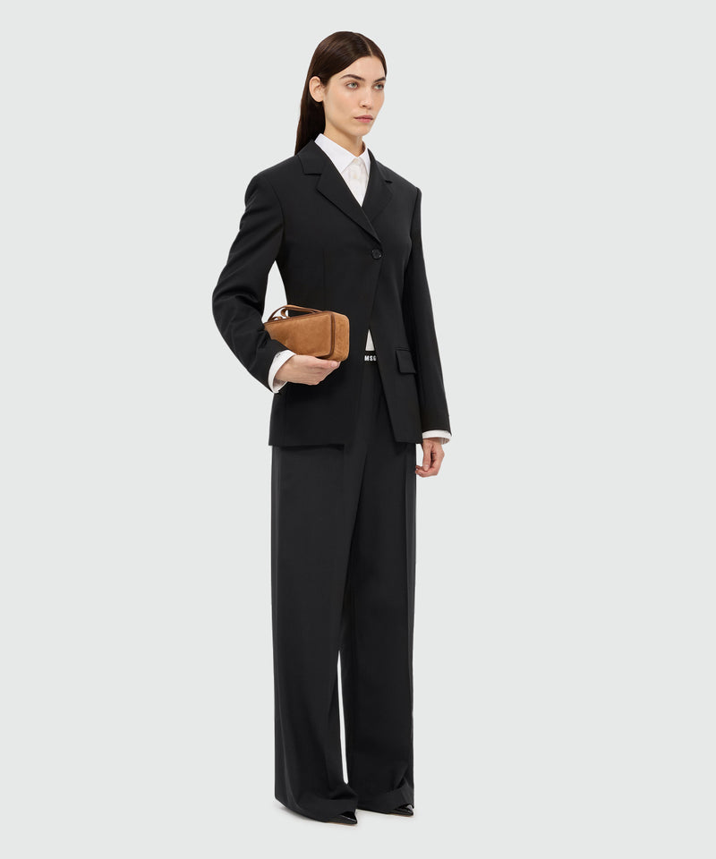 Black palazzo trousers in cool wool with elastic band and MSGM logo 99 Women 