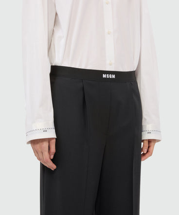 Black palazzo trousers in cool wool with elastic band and MSGM logo