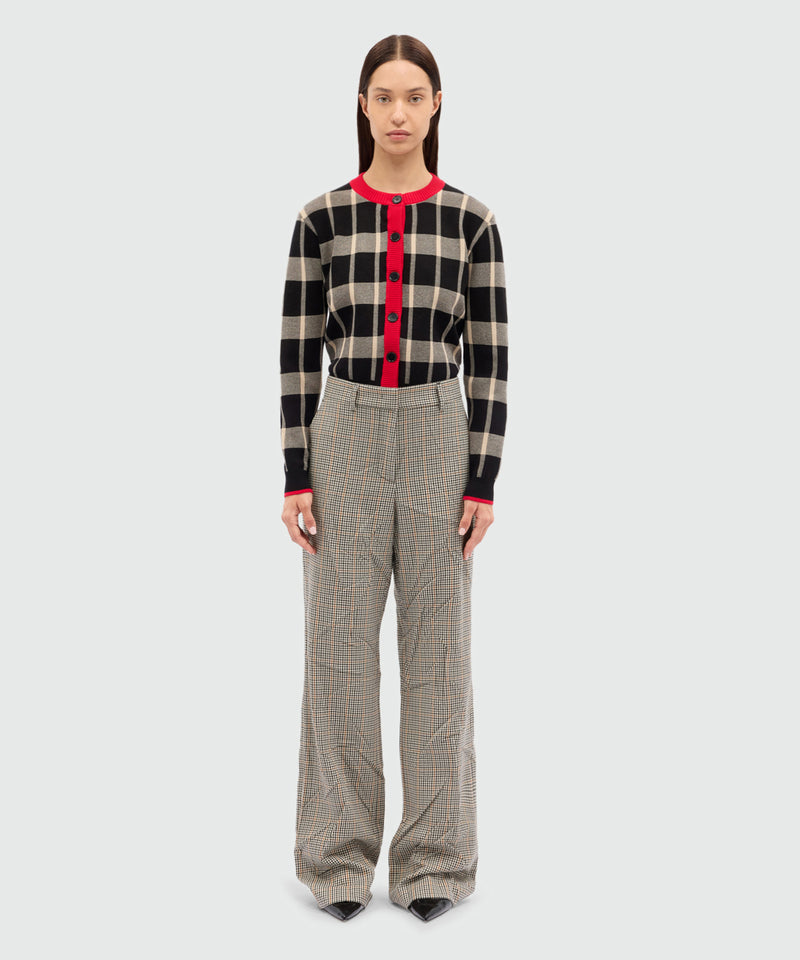 Ivory flared trousers in crumpled micro check 02 Women 