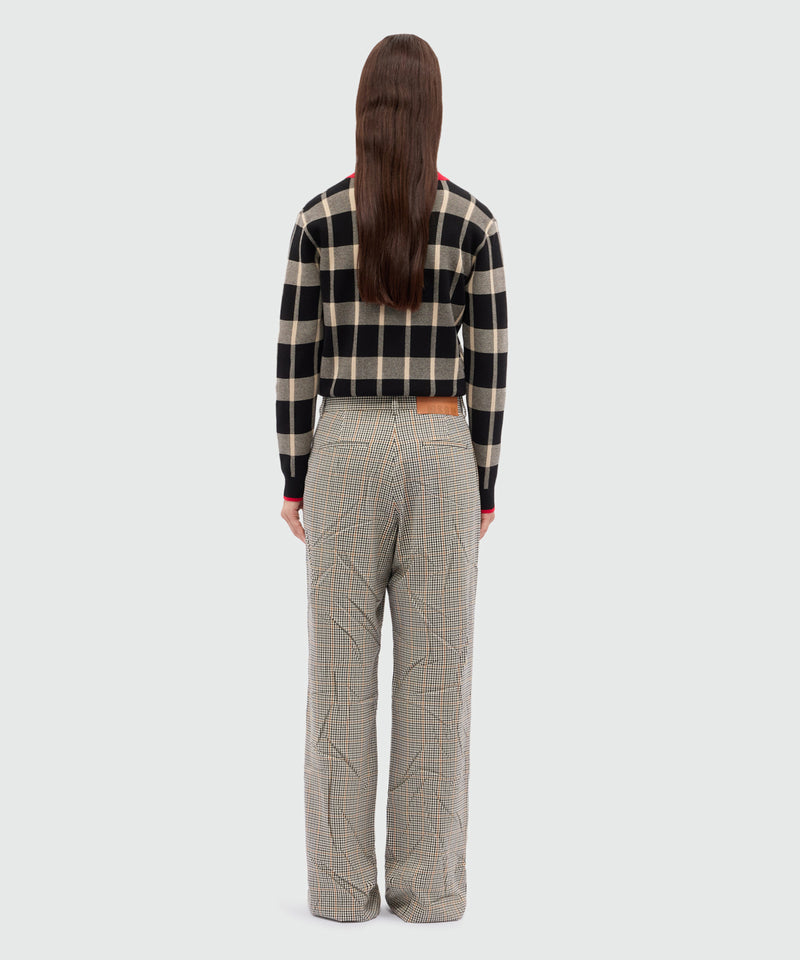 Ivory flared trousers in crumpled micro check 02 Women 
