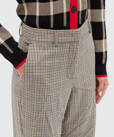 Ivory flared trousers in crumpled micro check