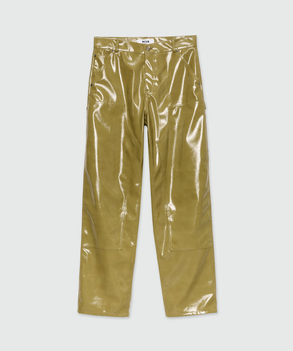 Olive green vinyl baggy trousers