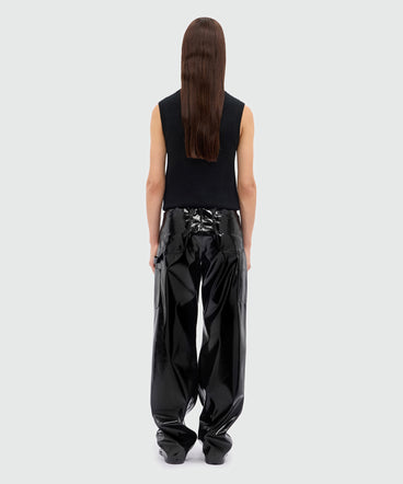 Black vinyl baggy trousers