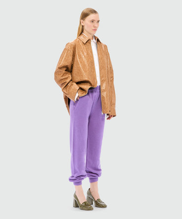 Pantaloni jogger viola in misto cachemire