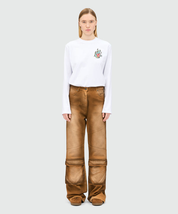 Beige spray-effect denim cargo trousers