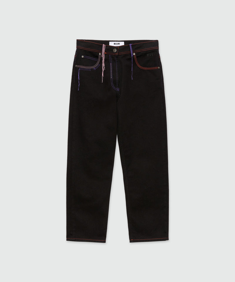 Black denim trousers with multicoloured thread detail 99 Women 