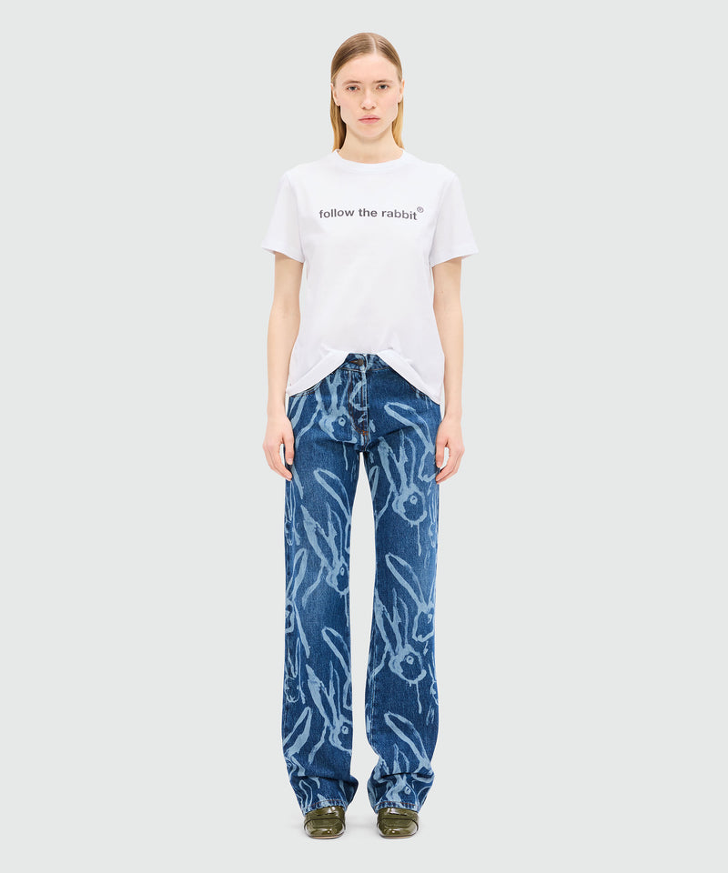 Blue denim trousers with "Sketched Bunnies" print 87 Women 