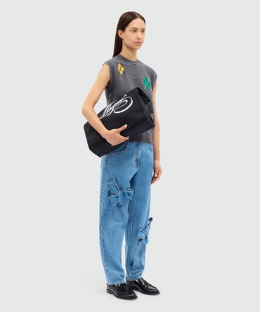 Blue denim trousers with bow detail