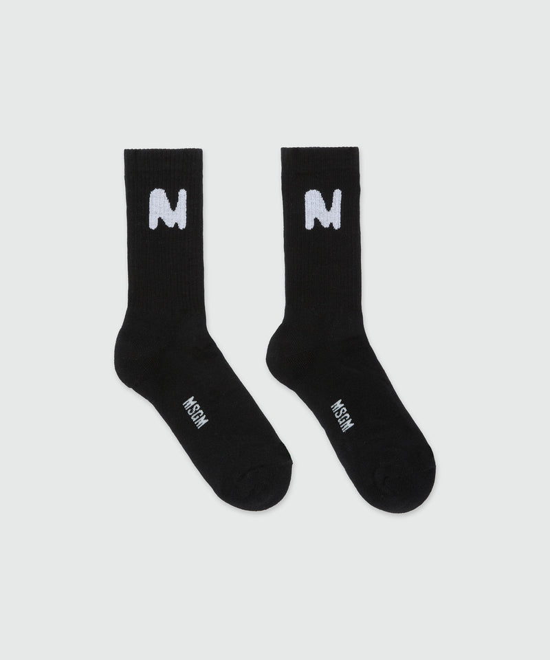Black socks with "TheMwave" jacquard graphics 99 Women 