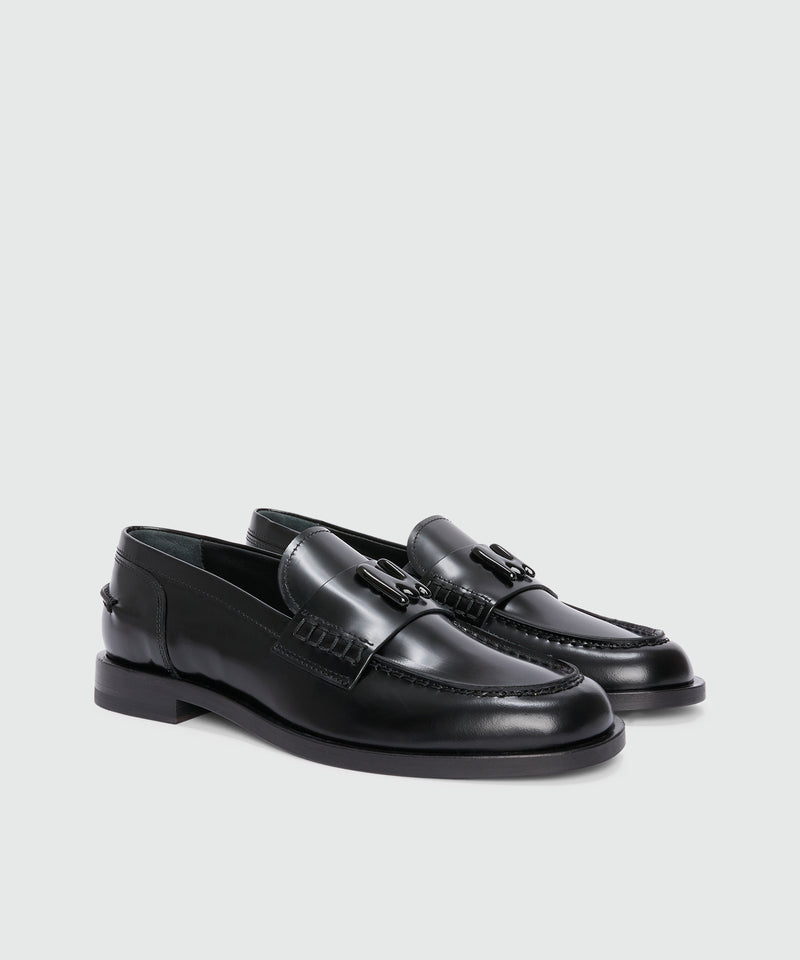 Black leather loafers with "TheMwave" applique 99 Women 