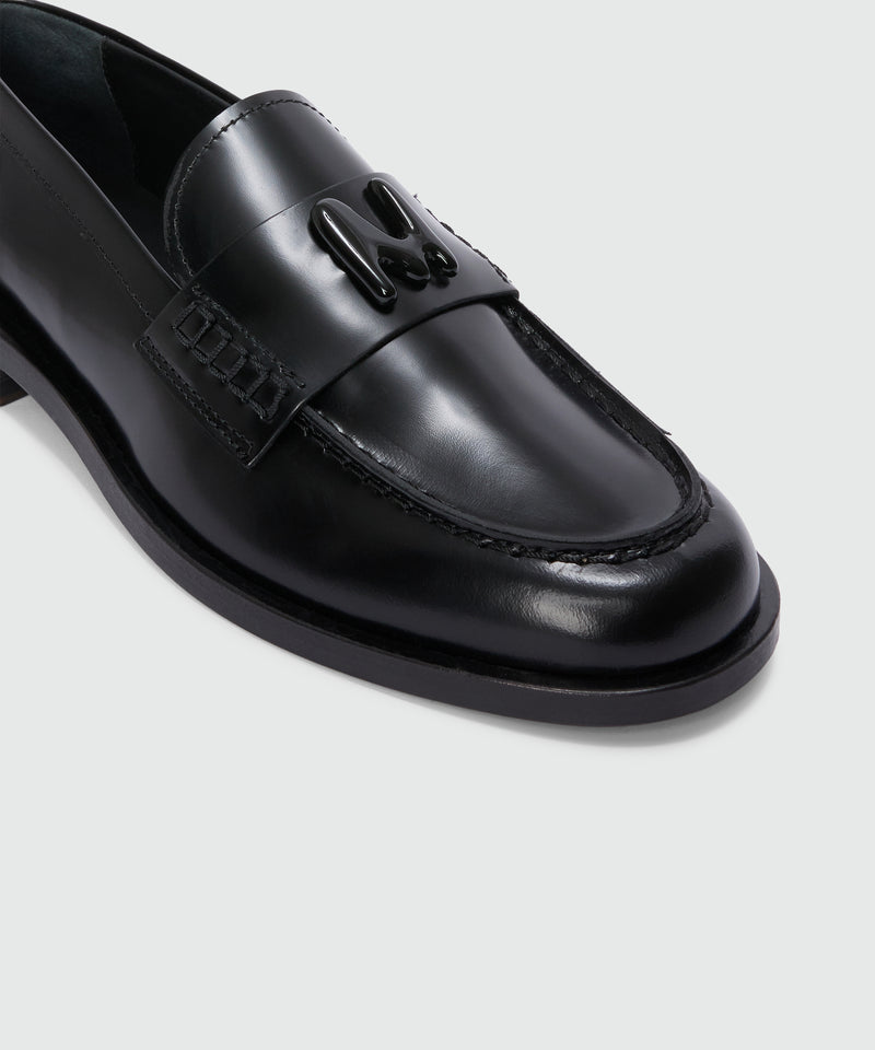 Black leather loafers with "TheMwave" applique 99 Women 