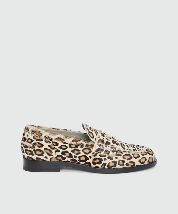 Pony-skin effect moccasins with animal print