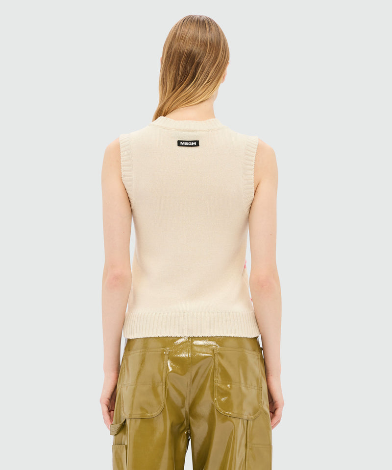 Gilet grigio mélange in maglia con motivo damier 3D multicolor 02 Donna 