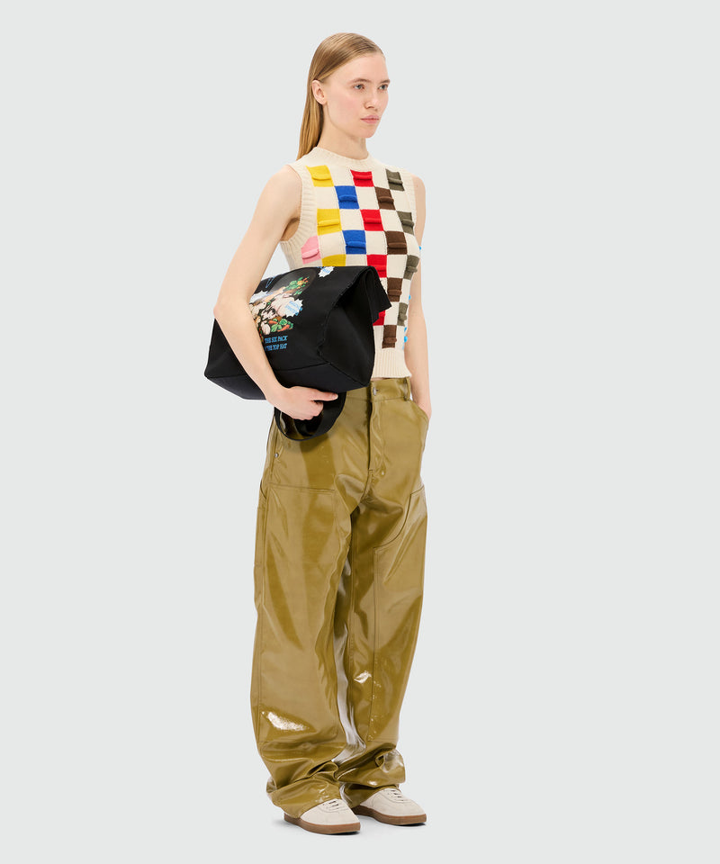 Gilet grigio mélange in maglia con motivo damier 3D multicolor 02 Donna 