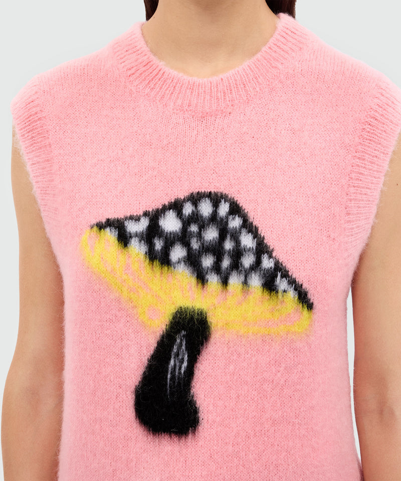 Pink mohair vest with "Fantastic Mushroom" motif 12 Women 