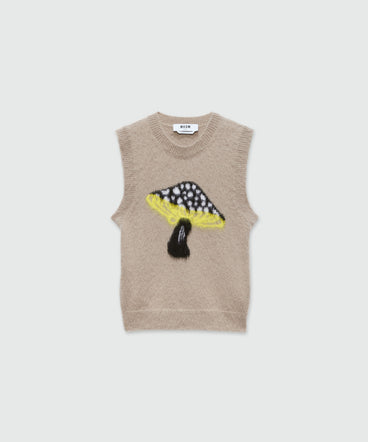 Gilet grigio in mohair con motivo "Fantastic mushroom"