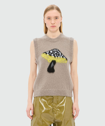 Gilet grigio in mohair con motivo "Fantastic mushroom"