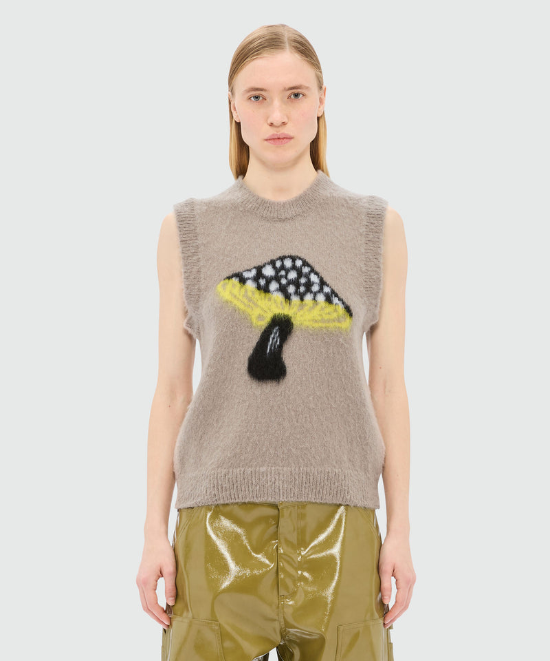 Gilet grigio in mohair con motivo "Fantastic mushroom" 96 Donna 