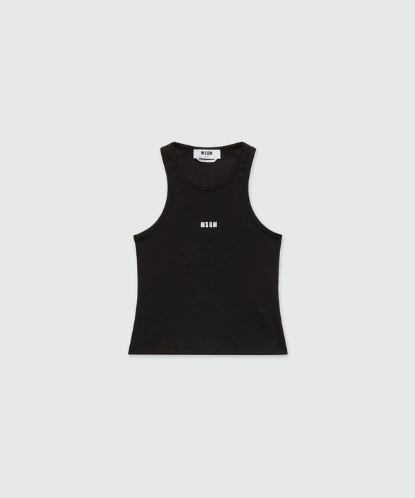 Black ribbed jersey top with white MSGM logo