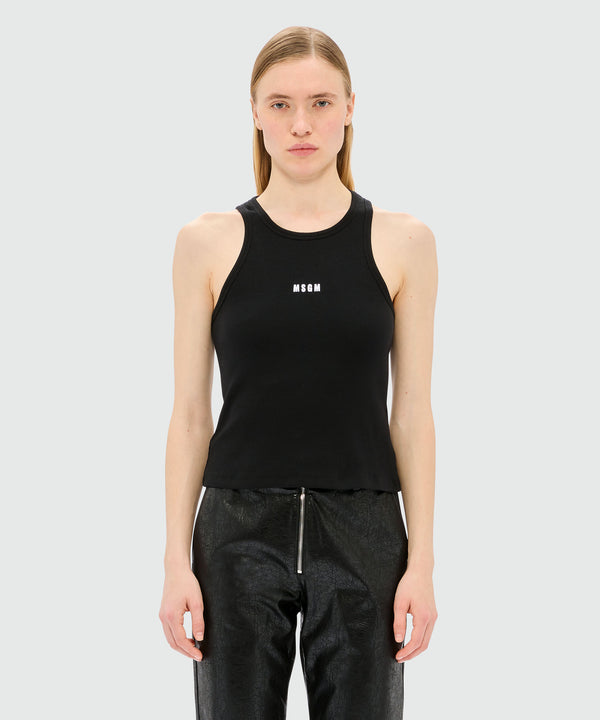 Black ribbed jersey top with white MSGM logo