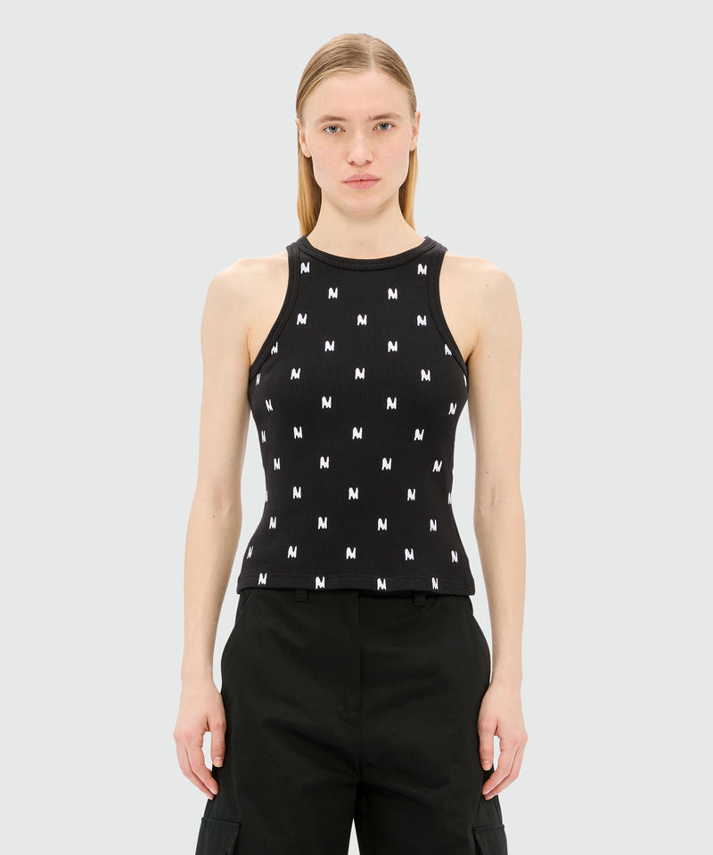 Ribbed jersey top with embroidered "TheMwave" logo 99 Women 
