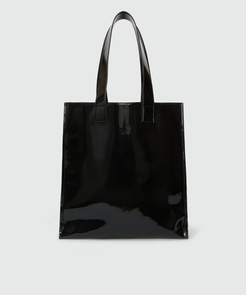 Black patent leather tote with "Cute Kitty" print and cursive MSGM logo 99 Women 