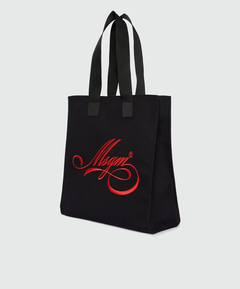 Black canvas tote with red cursive MSGM logo 18 Women 