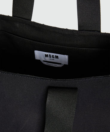 Black canvas tote with red cursive MSGM logo