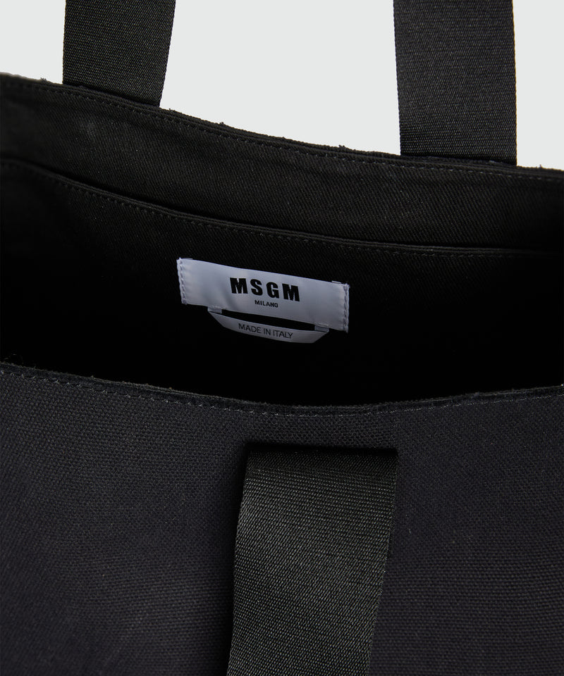 Black canvas tote with red cursive MSGM logo 18 Women 