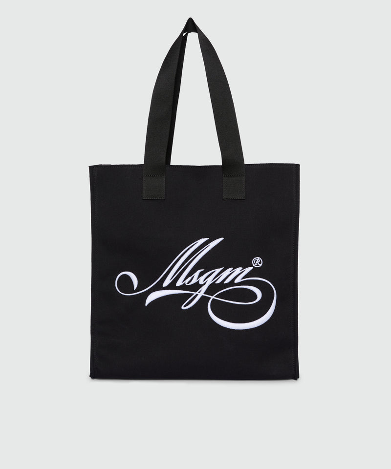 Black canvas tote with white cursive MSGM logo 01 Women 