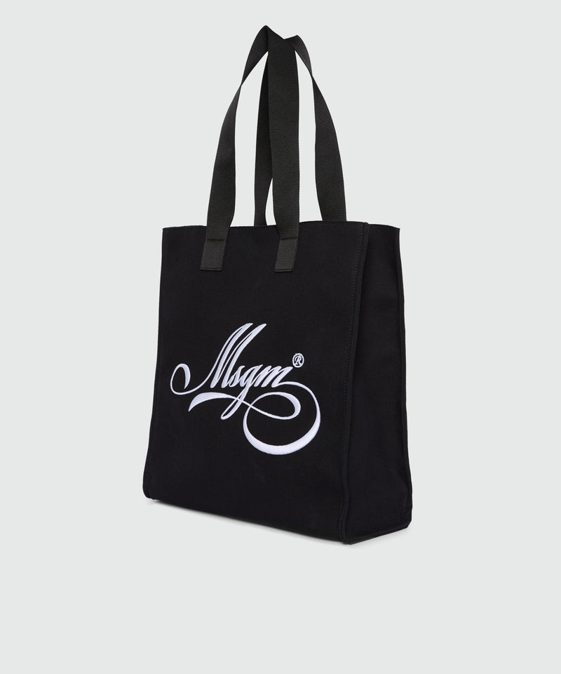 Black canvas tote with white cursive MSGM logo 01 Women 
