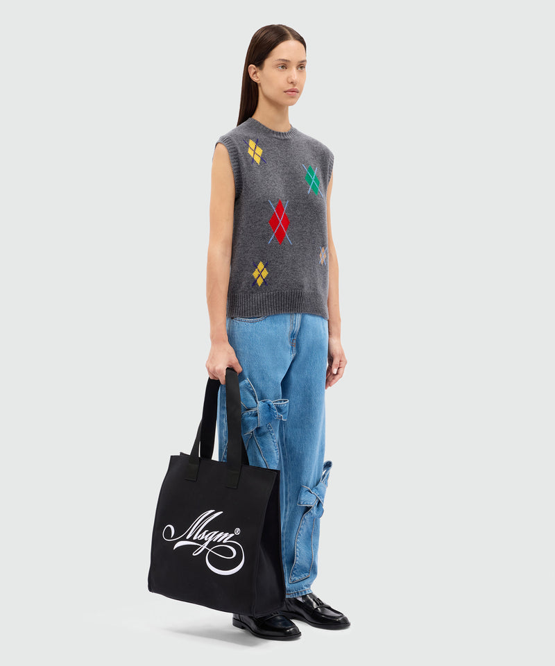 Black canvas tote with white cursive MSGM logo 01 Women 