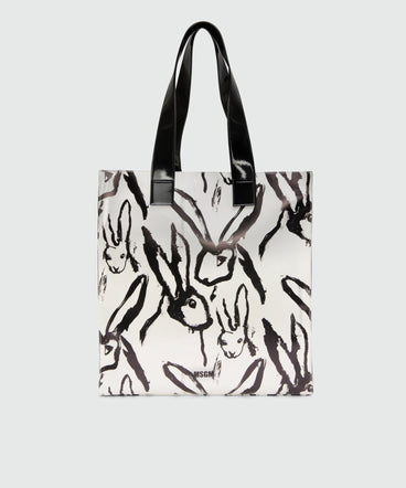 White canvas tote with "Sketched Bunnies" print