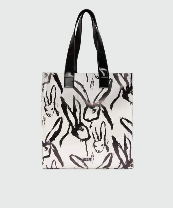 White canvas tote with "Sketched Bunnies" print
