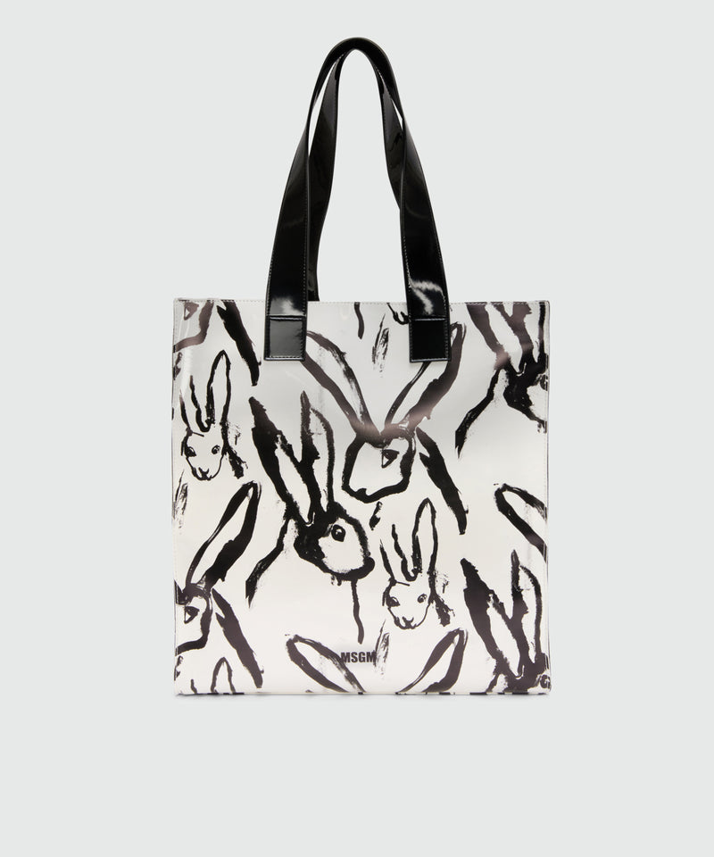 White canvas tote with "Sketched Bunnies" print 1 Women 